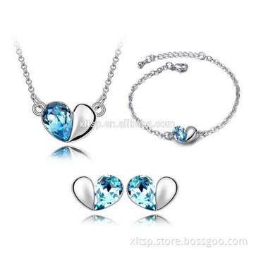 Bridal Jewellery Jewelry Set Pink Crystal Heart Earrings Bracelet Necklace set